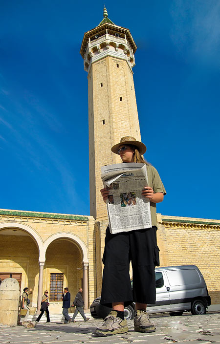 Enjoying the morning paper in great surroundings of Monastir medina.